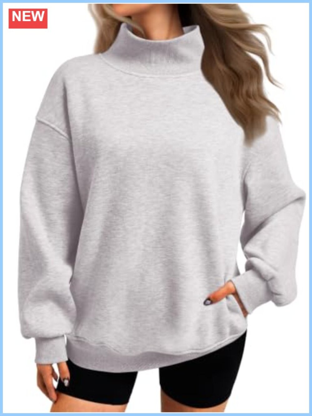 Oversized Mock Neck Sweatshirt Cotton Fleece Pullover Long Sleeve Women